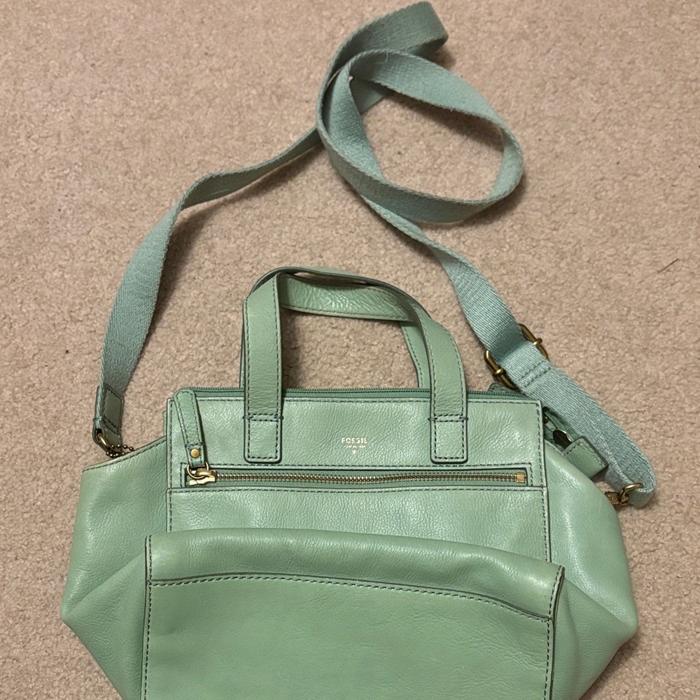 Fossil Light Green Leather Crossbody Bag